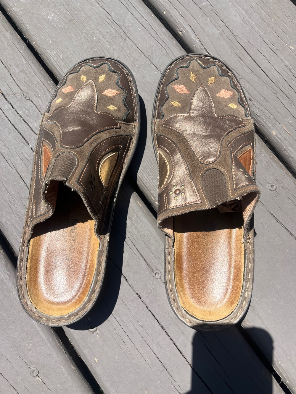 Naot Brown Leather Clog Mules with Accent Stitching